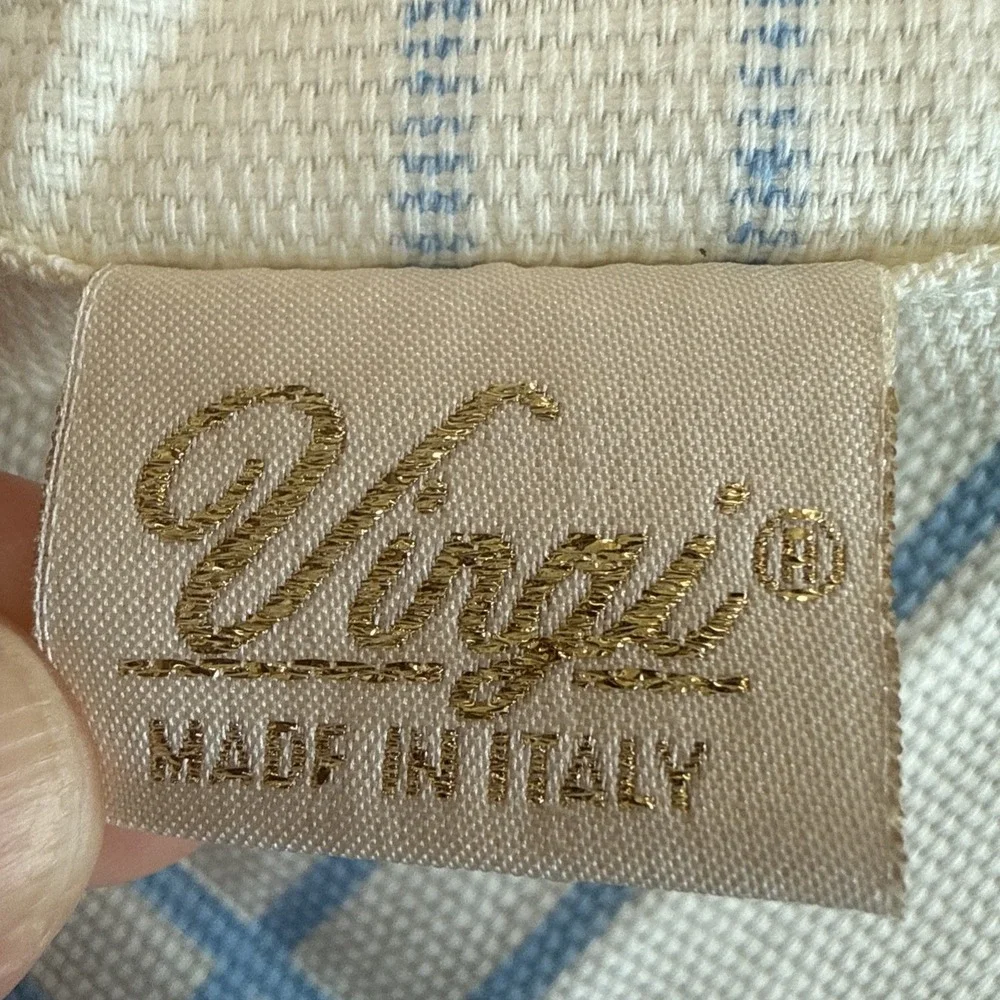 Vintage Italian Tablecloth Embroidered Salt Pepper Plaid 100% Cotton 56x93 Italy